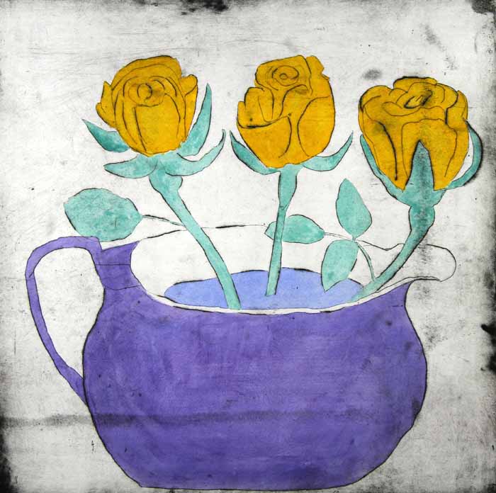 Golden Roses - Limited Edition drypoint and watercolour fine art print by artist Richard Spare