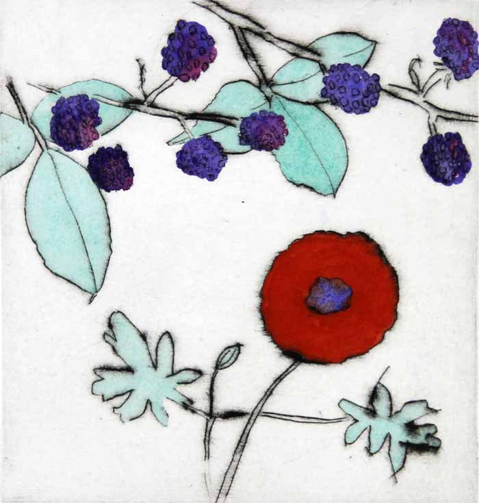 Hedgerow - Limited Edition drypoint and watercolour fine art print by artist Richard Spare