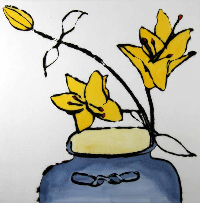 Japanese Vase with Lilies - Limited Edition drypoint and watercolour fine art print by artist Richard Spare