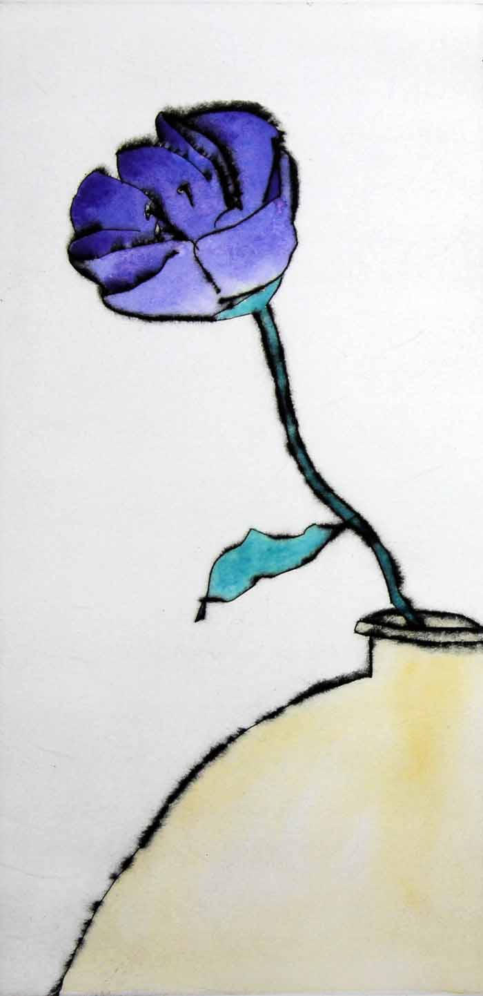 Lisianthus Solo - Limited Edition drypoint and watercolour fine art print by artist Richard Spare