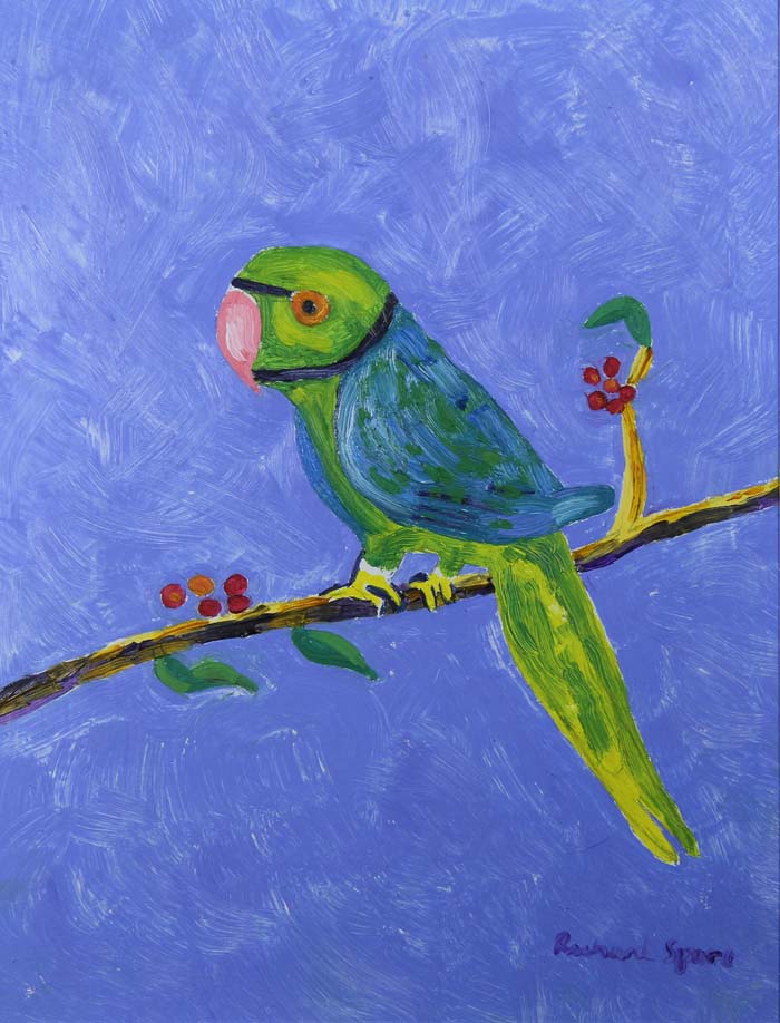 London Parakeet - Original oil on board painting by artist Richard Spare