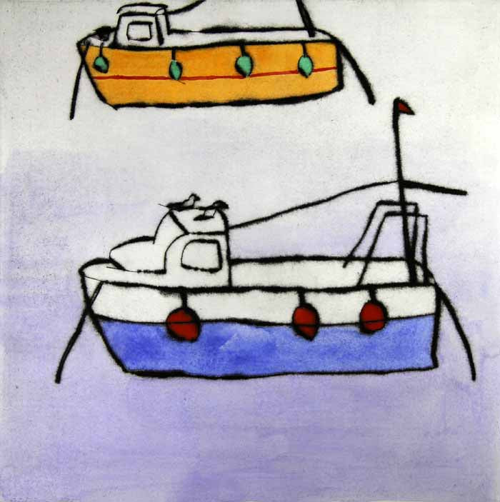 Mooring - Limited Edition drypoint and watercolour fine art print by artist Richard Spare