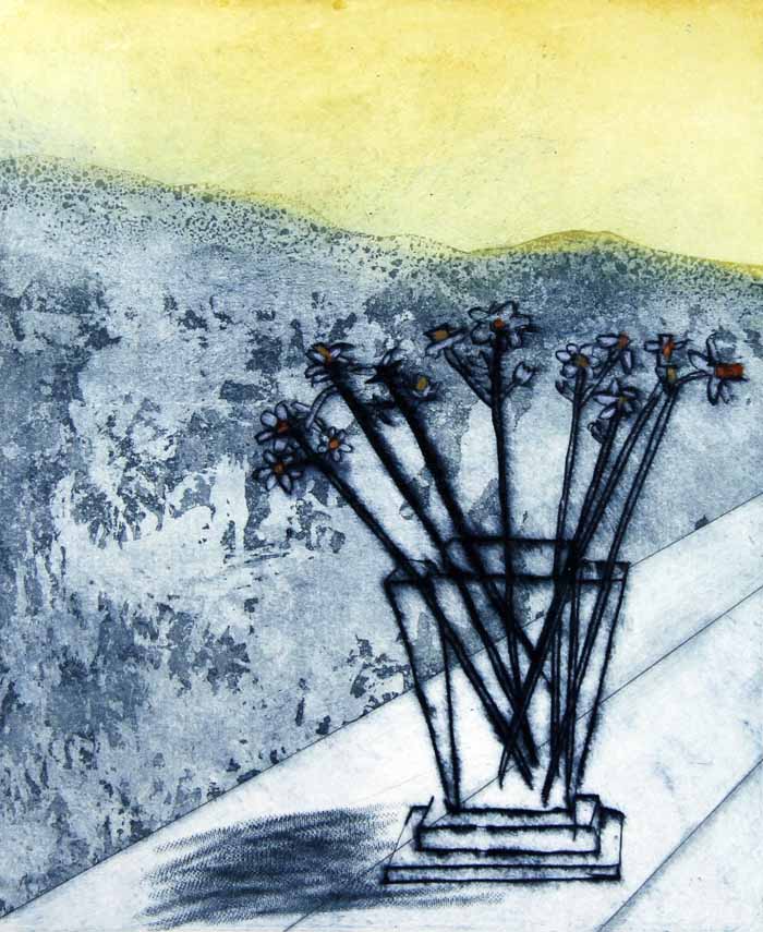 Mountain and Flowers - Limited Edition drypoint and aquatint fine art print by artist Richard Spare