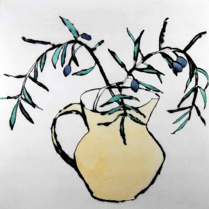 Olives - Limited Edition drypoint and watercolour fine art print by artist Richard Spare