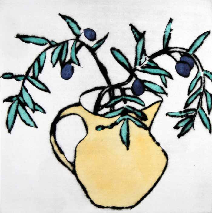 Olives II - Limited Edition drypoint and watercolour fine art print by artist Richard Spare