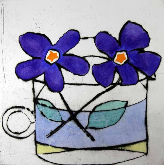 Purple Duet - Limited Edition drypoint and watercolour fine art print by artist Richard Spare