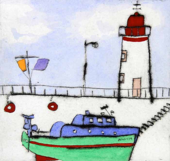 Red Lighthouse - Limited Edition drypoint and watercolour fine art print by artist Richard Spare
