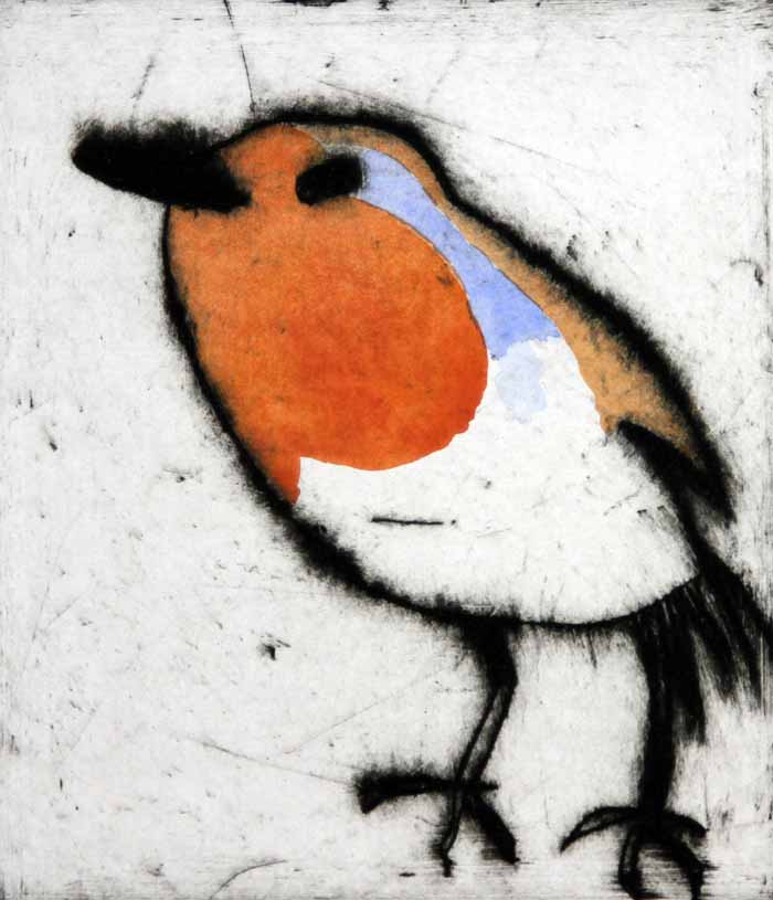 Robin - Limited Edition drypoint and watercolour fine art print by artist Richard Spare