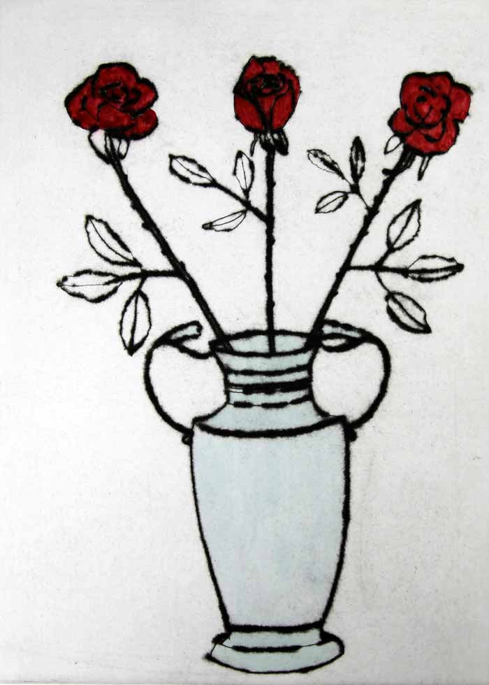 Roses - Limited Edition drypoint and watercolour fine art print by artist Richard Spare