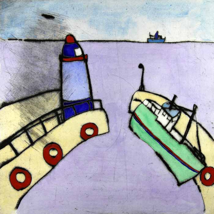 Safe Harbour - Limited Edition drypoint and watercolour fine art print by artist Richard Spare