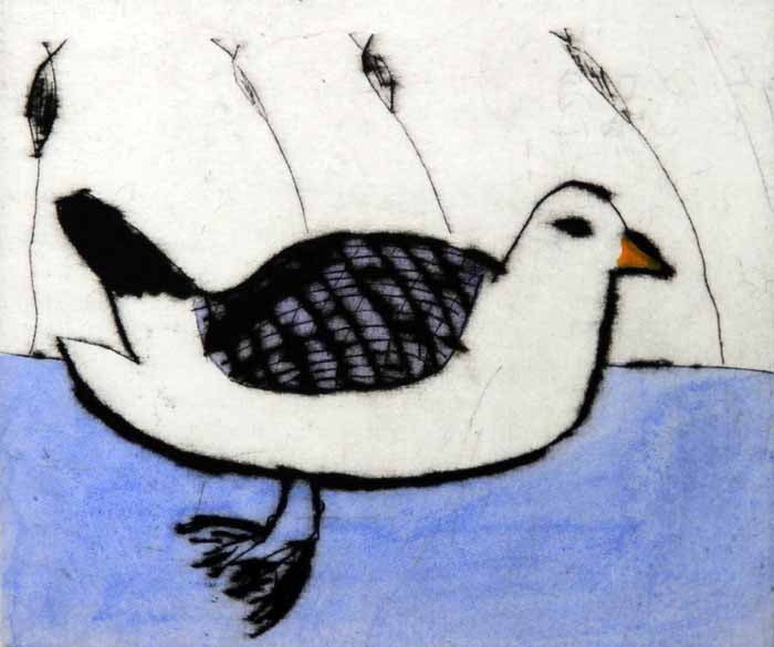 Seabird - Limited Edition drypoint and watercolour fine art print by artist Richard Spare