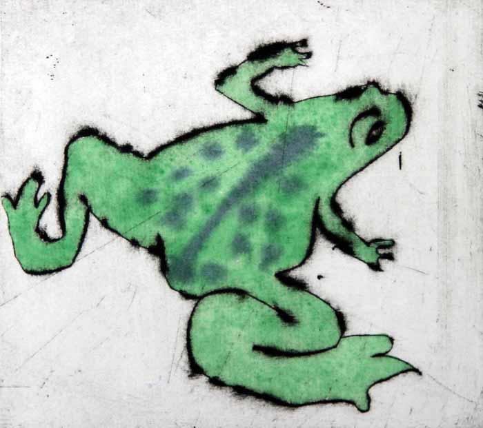 Spring Frog - Limited Edition drypoint and watercolour fine art print by artist Richard Spare