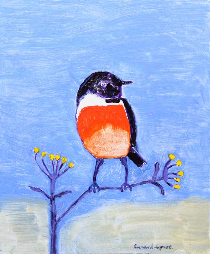 Stonechat - Original oil on board painting by artist Richard Spare
