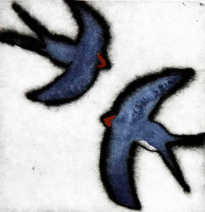Swallows Darting - Limited Edition drypoint and watercolour fine art print by artist Richard Spare
