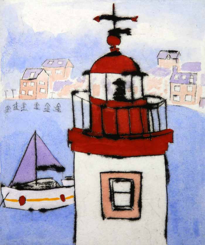 To the Lighthouse - Limited Edition drypoint and watercolour fine art print by artist Richard Spare