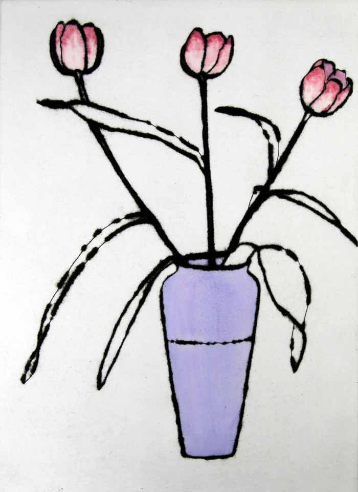 Tulips - Limited Edition drypoint and watercolour fine art print by artist Richard Spare