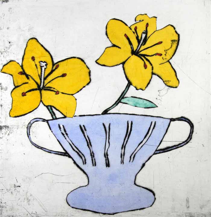Wedgwood Vase with Lilies - Limited Edition drypoint and watercolour fine art print by artist Richard Spare
